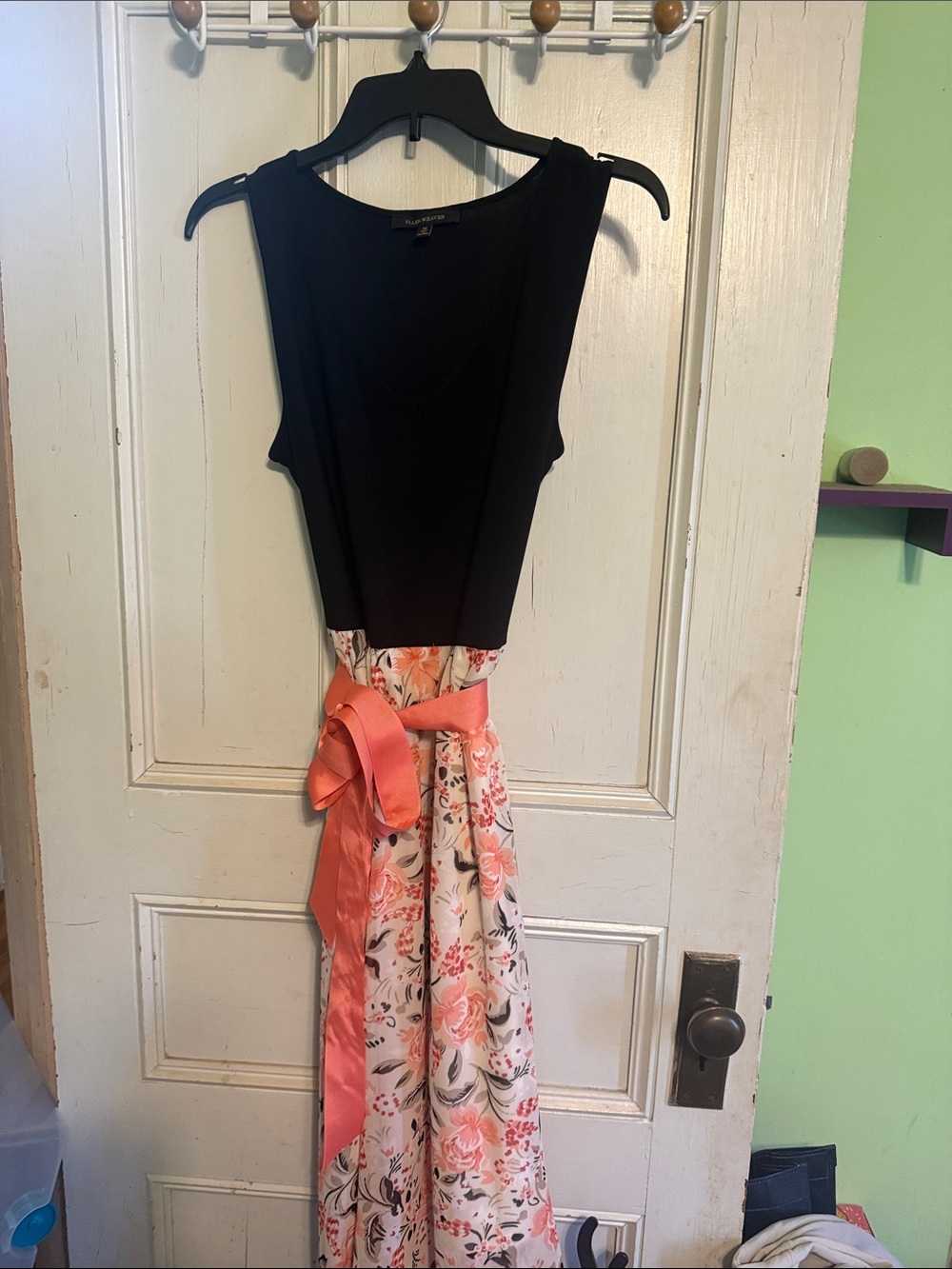 Sleeveless Black & Floral Tie-Waist Maxi Dress